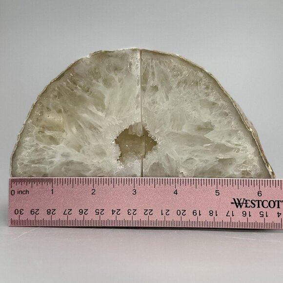 Agate Bookends, Druzy, Geode Center, White, Gray Layers, Cream Banding (RE) - Picture 10 of 10